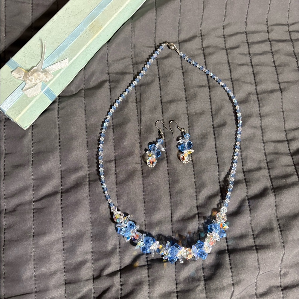 Blue Floral Necklace and Earring Set